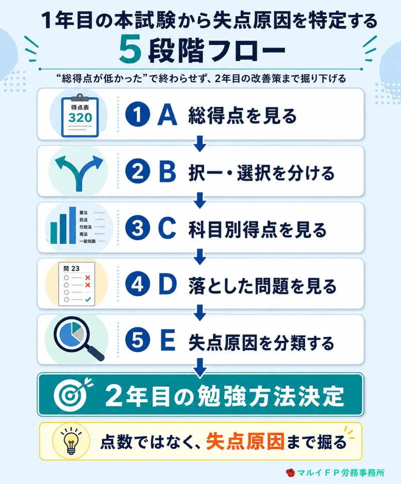 1年目の本試験から失点原因を特定する5段階フロー